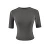Crew neck slim mid-sleeved T-shirt women's summer new American Spice Girl solid color casual slim-fit bottoming shirt top