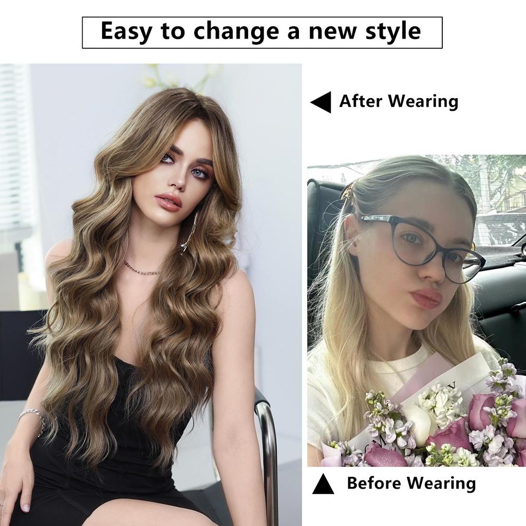 Synthetic Hair Ombre Blonde Wigs Long Wavy Middle Part Wig