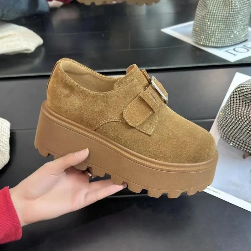 Женские замшевые мокасины на платформе, повседневные кроссовки на высоком каблуке, обувь 2025 года, спортивная обувь для бега, новинка зимы для путешествий, Zapatos Mujer