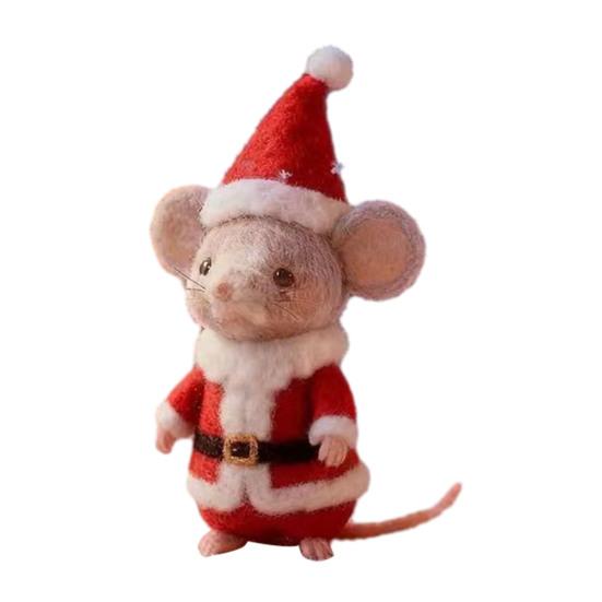 Yousheng Handcrafted Felt Christmas Mouse Figurine Santa Hat Mice Ornament Simulation Rat Statue Animal Sculpture Home Office Desktop Decoration