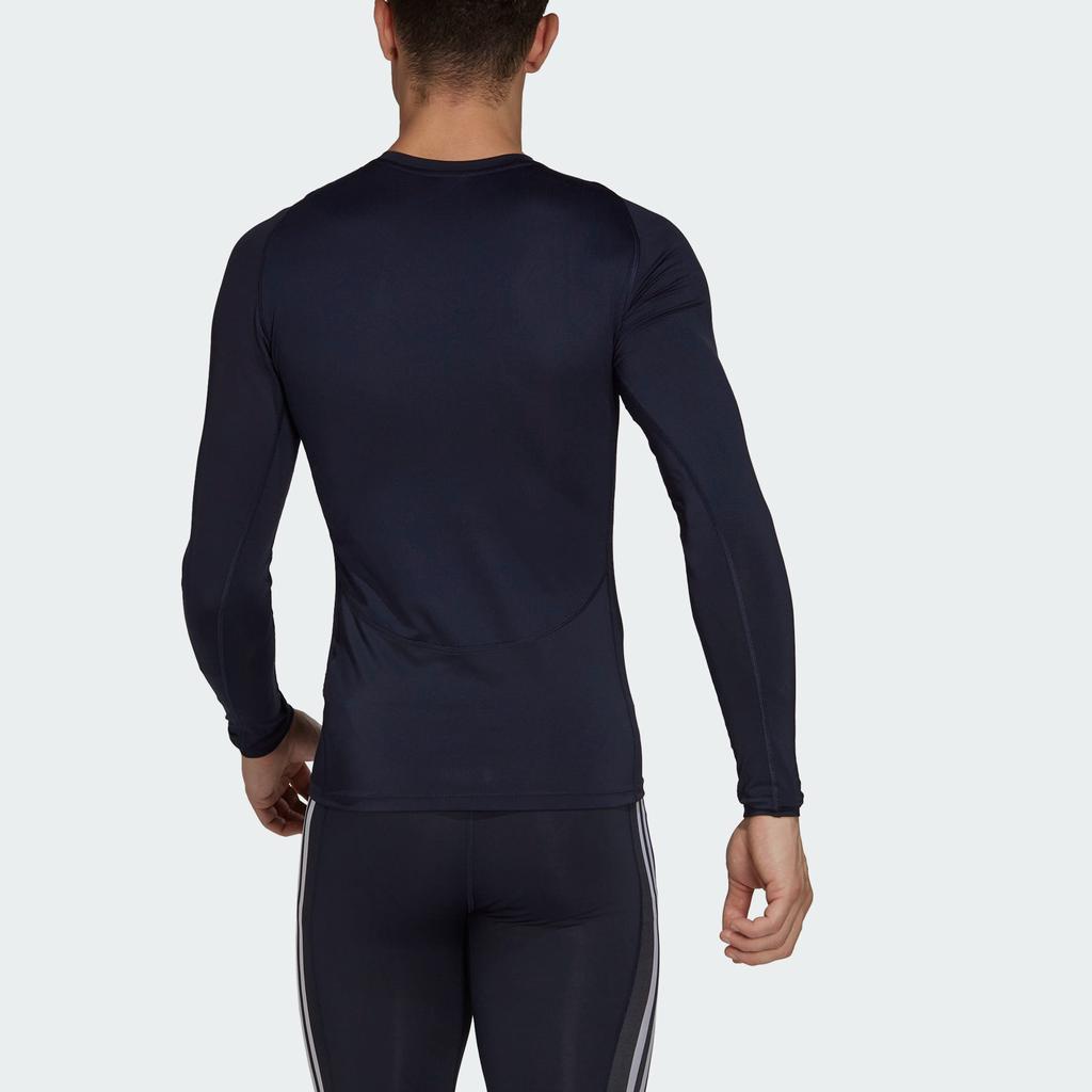 Adidas Techfit Printed Logo Crew Neck Long Sleeve Training Tee Men Tops Blue HK2330