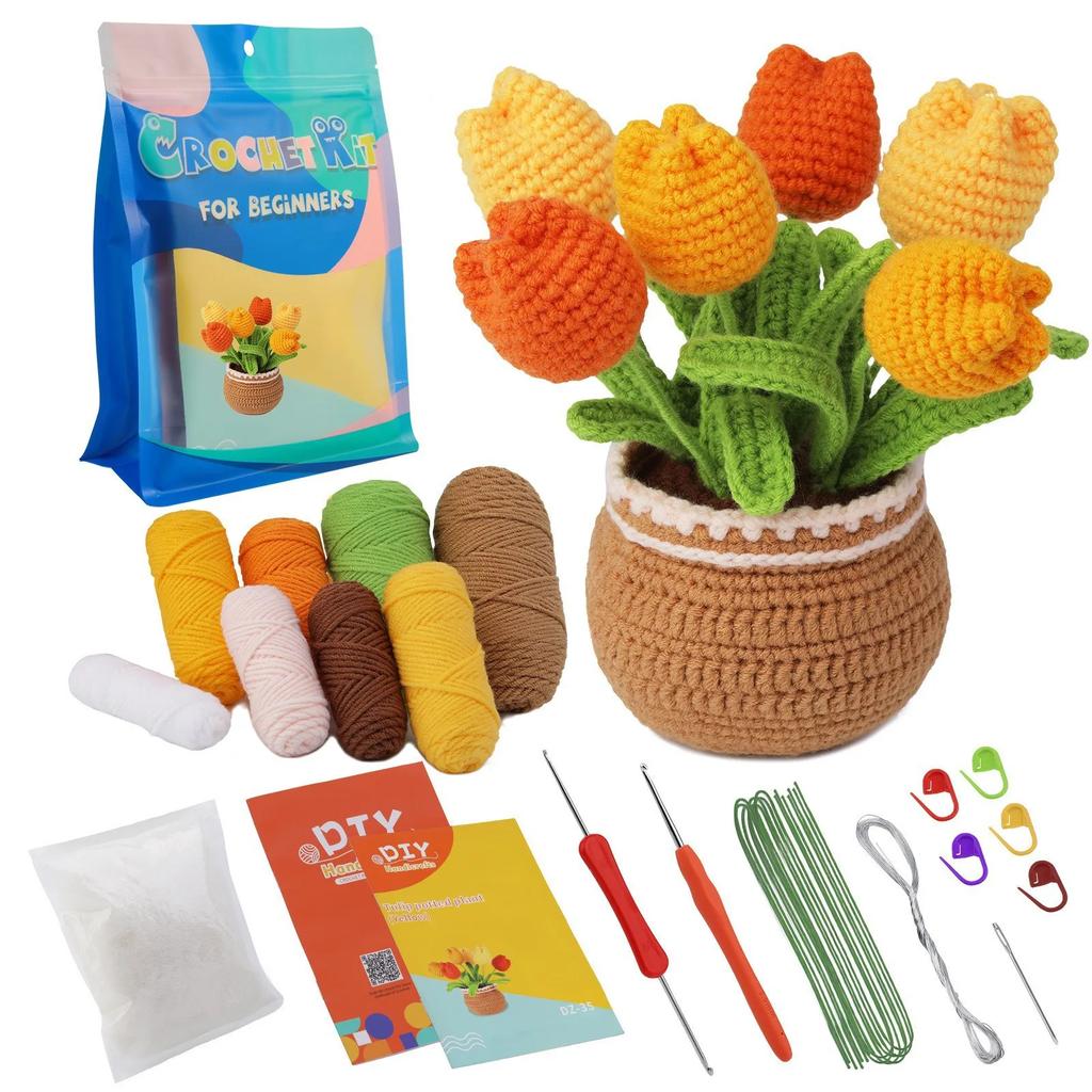 Crochet Flower Kit for Beginners Adults Crocheting Knitting Kit Flower Crochet Kit Includes Crochet Accessories DIY Craft New
