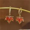 Vintage Cubic Zirconia Red Maple Leaf Earrings for Women Temperament Wedding Earrings Party Jewelry Gift