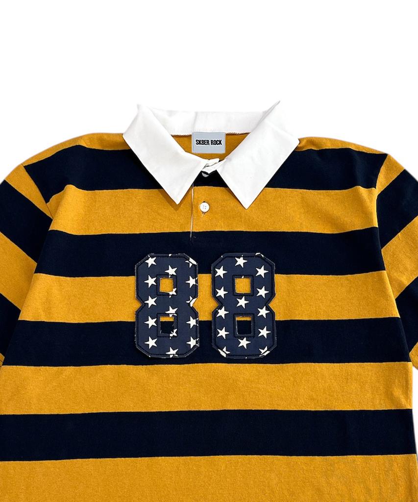 SK8ER ROCK 88 Stripe Rugby Shirt ((Mustard*Navy))