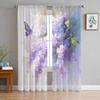 Oil Painting Purple Lavender Butterfly Sheer Curtains for Kids Bedroom Living Room Voile Window Curtains Tulle Drapes