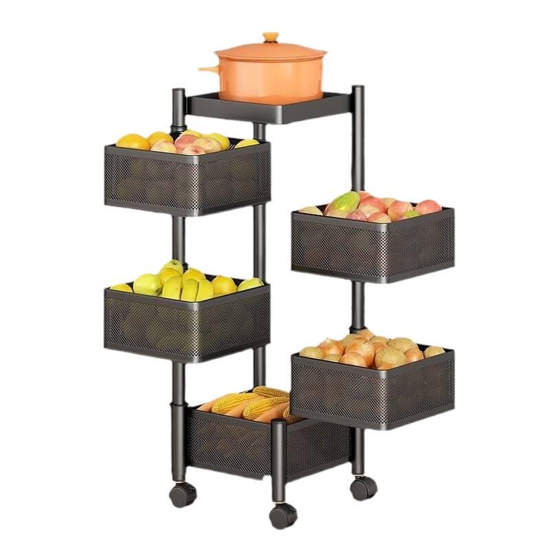 Вращающаяся многофункциональная кухонная тележка на колесах - Напольная многоярусная стойка для хранения закусок, фруктов и овощей