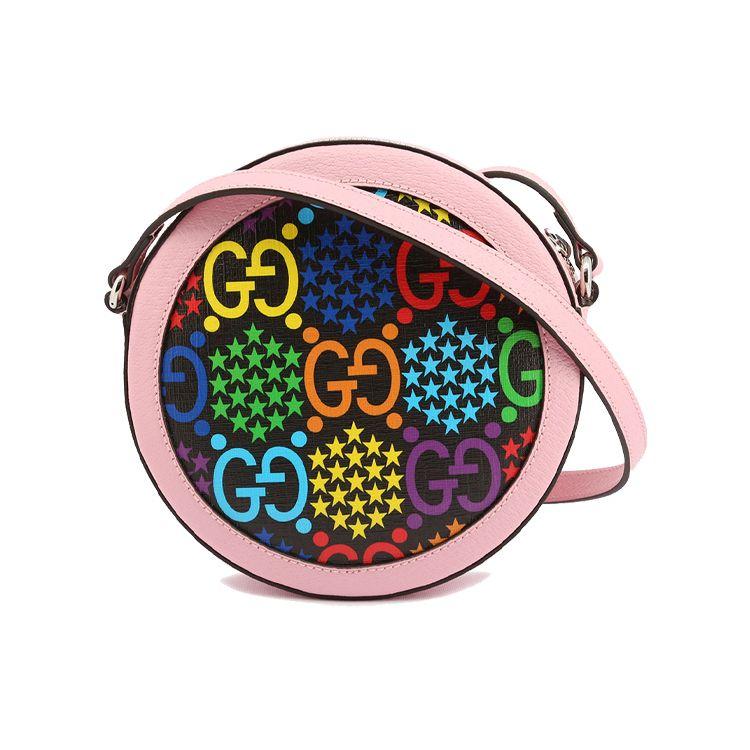 Gucci Psychedelic Series Magic Jumping Candy Color Logo Canvas And Leather Round Bag Women Shoulder Bag Pink Multicolor 603938-HPUAN-1043