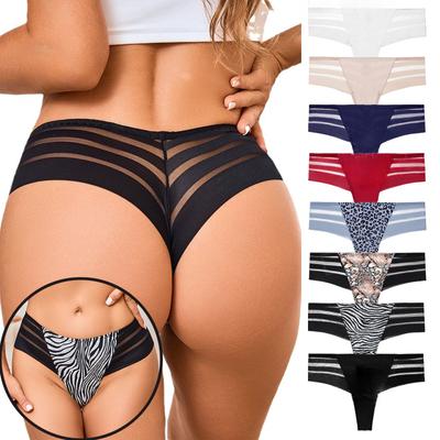 Женские бесшовные трусики в полоску с цветными блоками, женские прозрачные трусы-стринги M-XL