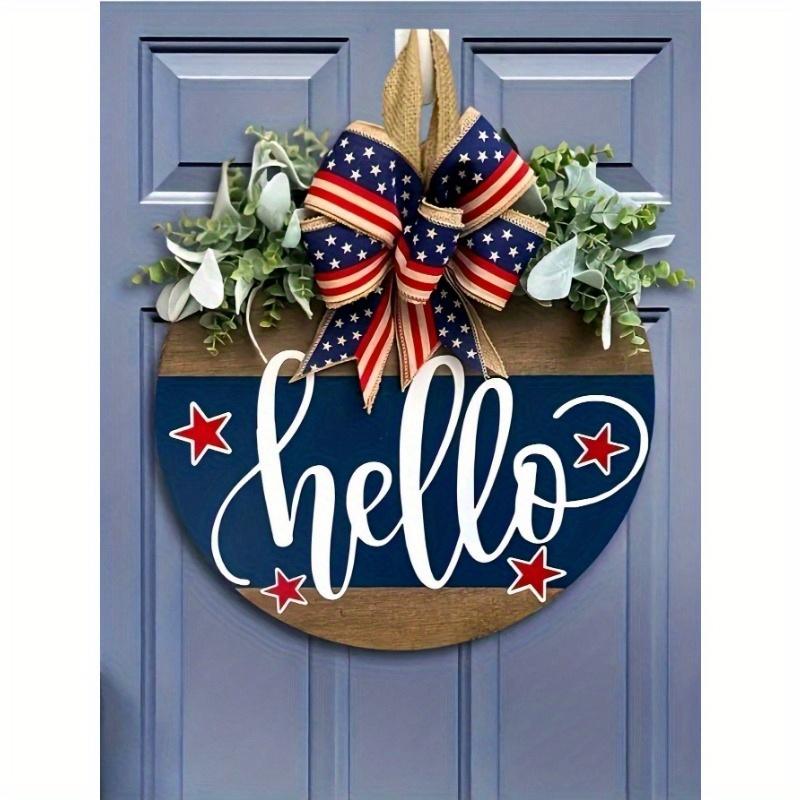 1piece Independence Day Decoration Hello Door Number Wreath Hanging Decoration Front Door Number Pendant American Celebration Wall Hanging Decoration