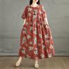 2025 Plus Size Summer Dress Women New Floral Vintage Long Casual O-Neck Dress Loose Dress Maxi