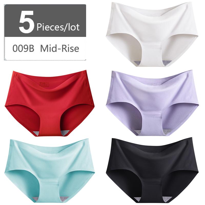 Большой размер M-XXXXL, женские бесшовные трусики из ледяного шелка, эластичные трусы со средней талией, нижнее белье, 5 шт.