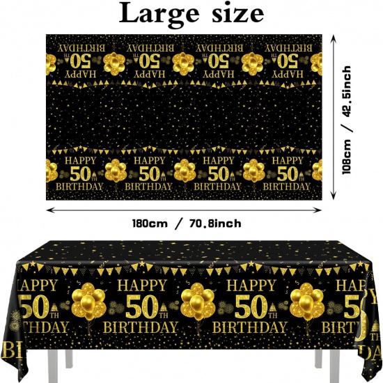 3 Pack Black Gold 50th Birthday Tablecloth, Rectangular Plastic Table Cover, 42.5x70.8 Inches, Happy 50 Birthday Decoration for Party Supplies