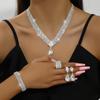 European-American Bridal Jewelry Set: Full Diamond Necklace, Earrings, Bracelet, Ring, Wedding Dress Accessories