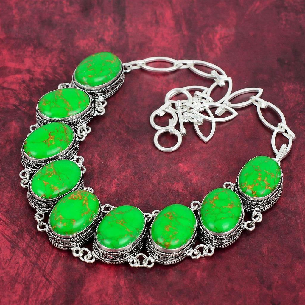 Green Copper Turquoise Necklace, 925 Sterling Silver Gemstone Jewelry, Handmade Necklace Amazing Jewelry, Gift For Her