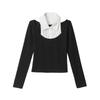 HeyHenry Womens Slim Fit Short Long Sleeve T-Shirt Korean Style Color Block Patchwork Top
