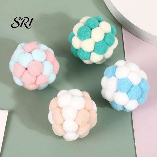 Plush Cat Toy Ball with Built-in Bell Soft Macaron Balls Fun Plaything Bite-Resistant Chew Toys for Indoor Cats and Kittens Noise Making