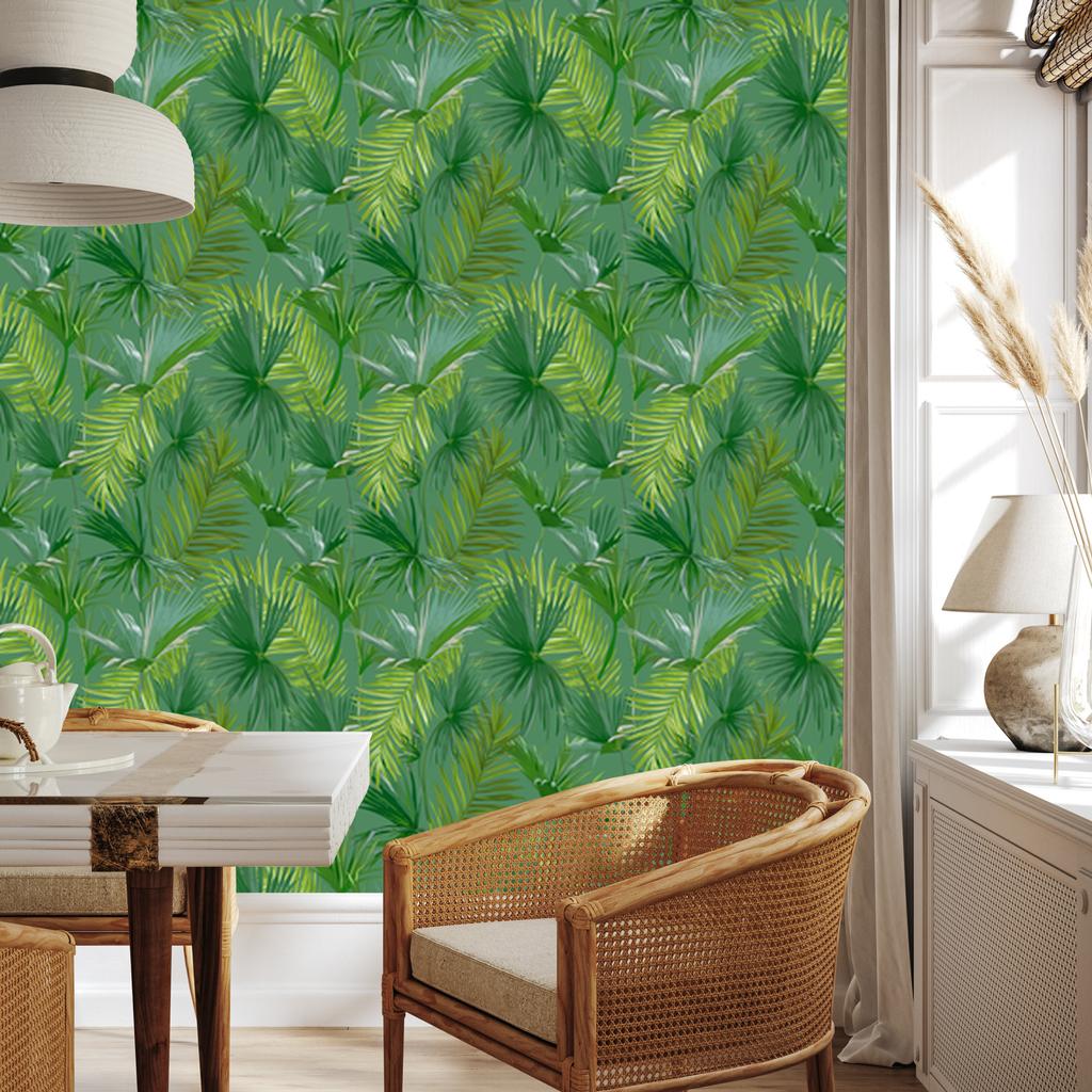 Green leaf motif wallpaper for living room and bedroom 50x1000