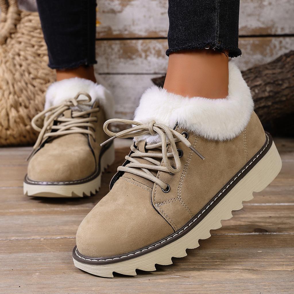 2025 New Lace-up Plush Plush Cotton Shoes Large Size Round Toe Platform Sole Warm Snow Boots for Women