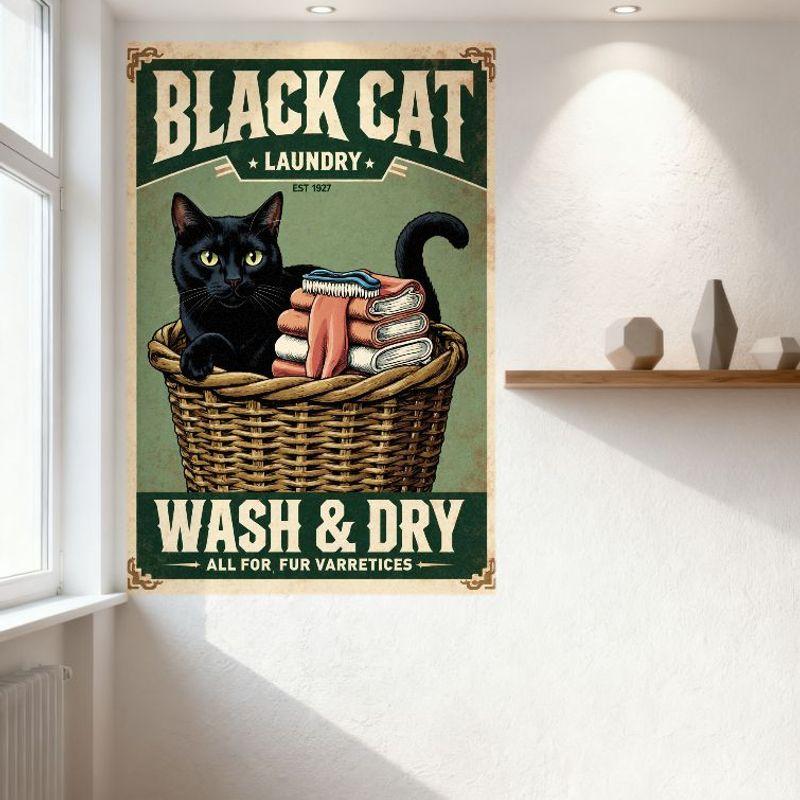 Винтажная металлическая жестяная вывеска Black Cat Laundry 1927 WASH & DRY Настенный декор для дома, бара, кафе, мужской пещеры, в стиле ретро 1920-30-х годов с кошкой и