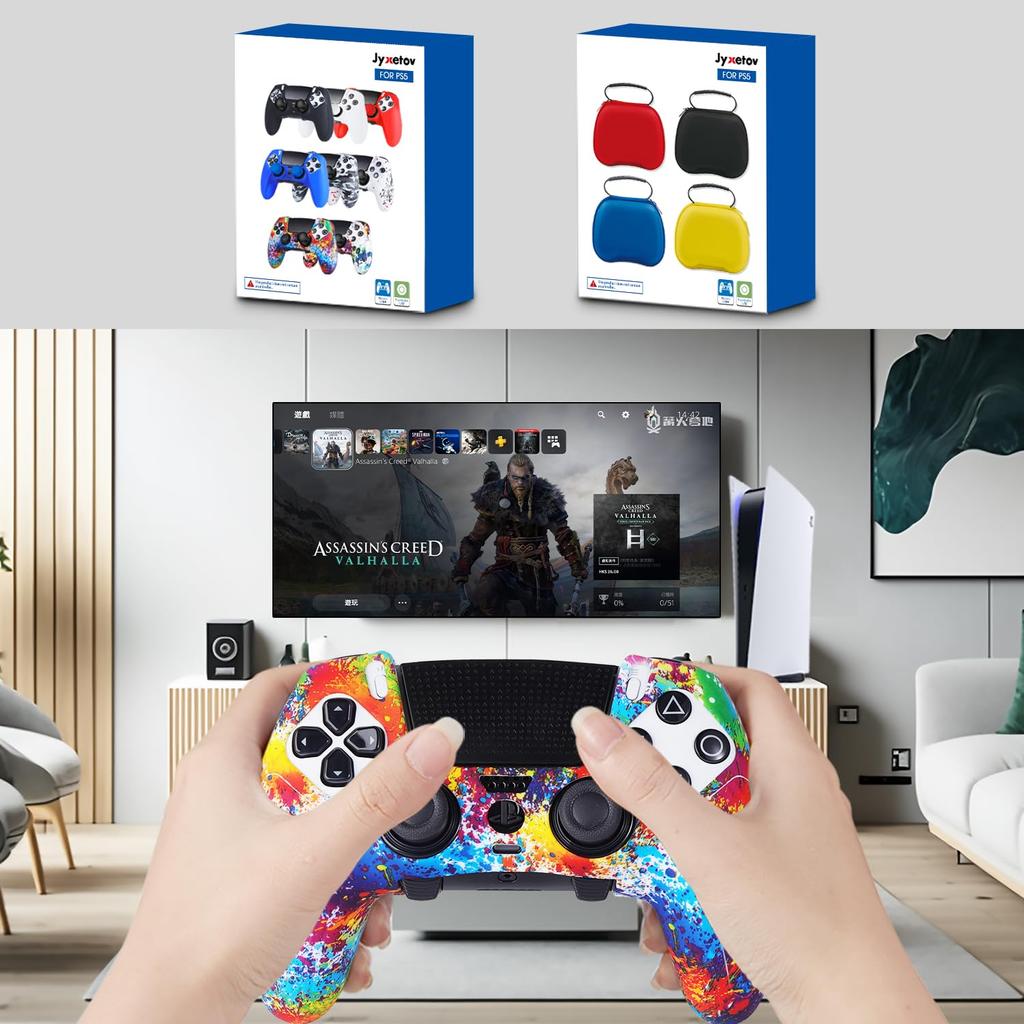 Контроллер JYXETOV PS5 Edge без силикона можно заряжать с помощью оригинального чехла с рисунком печати, эргономичный, защитный, с 8-кнопочной крышкой, зарядным устройством,