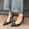 Модные сексуальные босоножки с острым носком, женские летние босоножки на тонком каблуке, женские модные новые туфли-лодочки с металлической пряжкой для вечернего платья, черные
