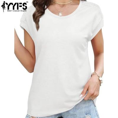 Женские модные повседневные летние весенние однотонные блузки и рубашки с короткими рукавами и круглым вырезом с принтом