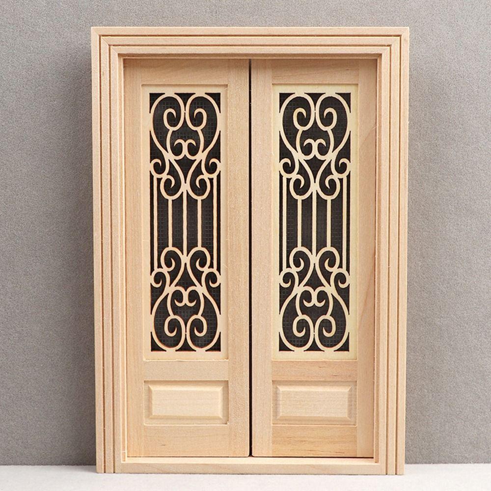 Dollhouse Furniture DIY Double Window Glass Plate Doll House Window Wooden Frame Doll Furniture