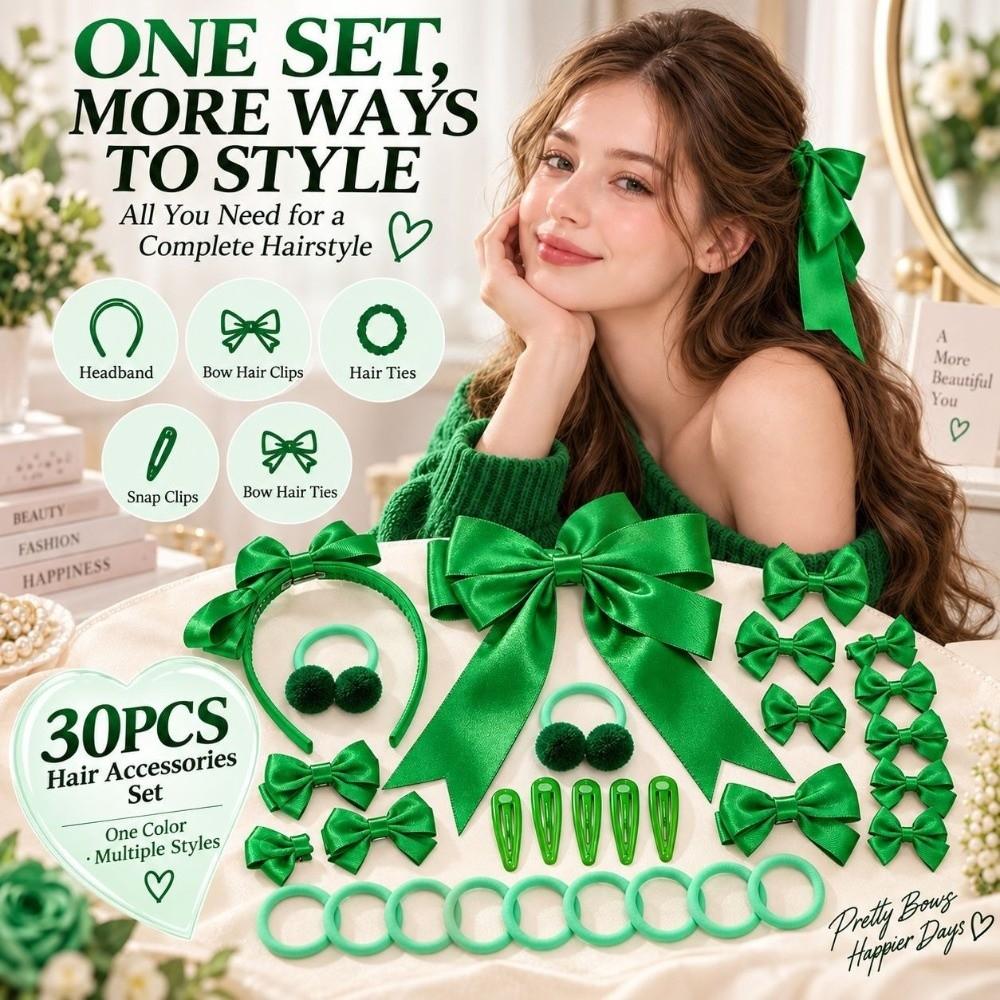30Pcs/Set High Elastic Bow Hair Clips No Hurt Hair Girls Hair Accessories Set Girls