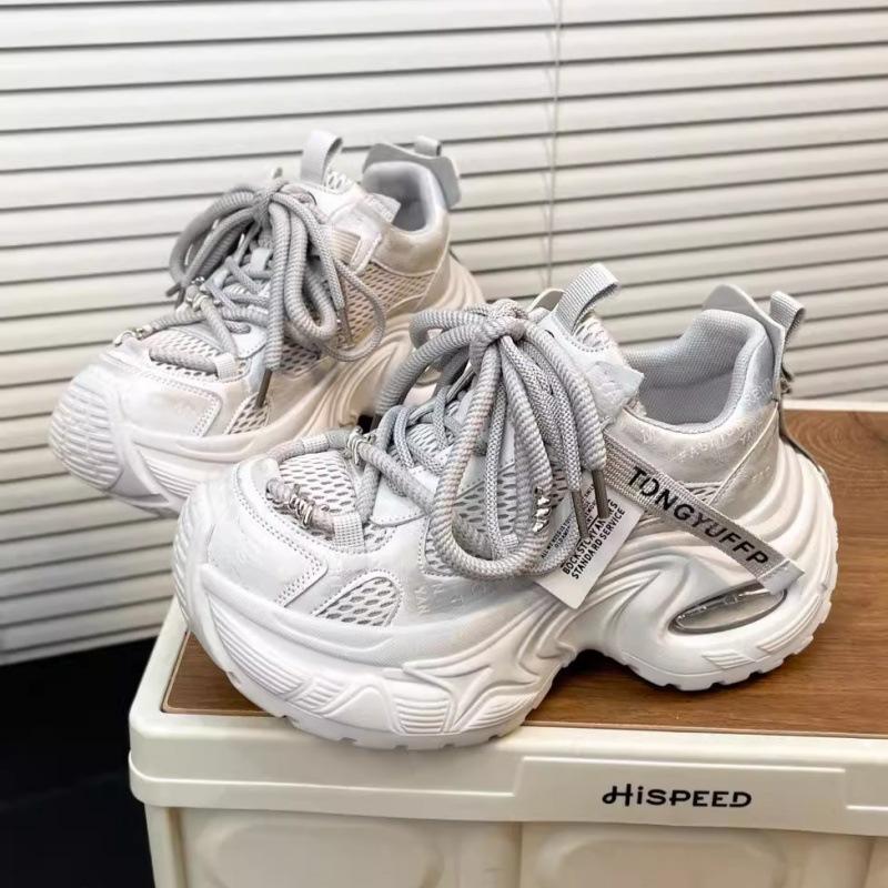 Korean Version of Thick-soled Heightening Dad Shoes for Women 2025 Spring and Summer New Mesh Breathable Small Casual Versatile Sports Shoes