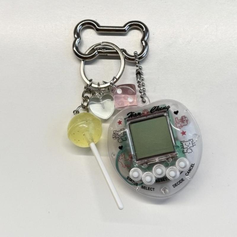 Корейская мода Радуга игровая консоль кость брелок Kawaii Harajuku Charm Y2K Crystal Heart Lock DIY сумка кулон брелок Винтаж