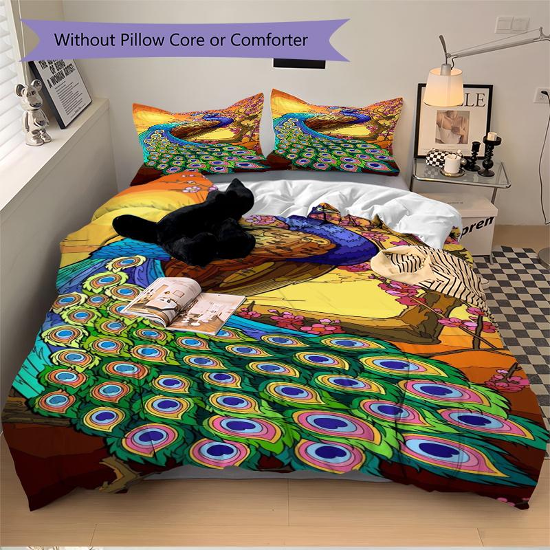 3Pcs Peacock Garden Bedding Set Soft Fabric Duvet Cover Pillowcases Home Christmas Xmas Halloween Gift 1 Duvet Cover 2 Pillowcase G1269