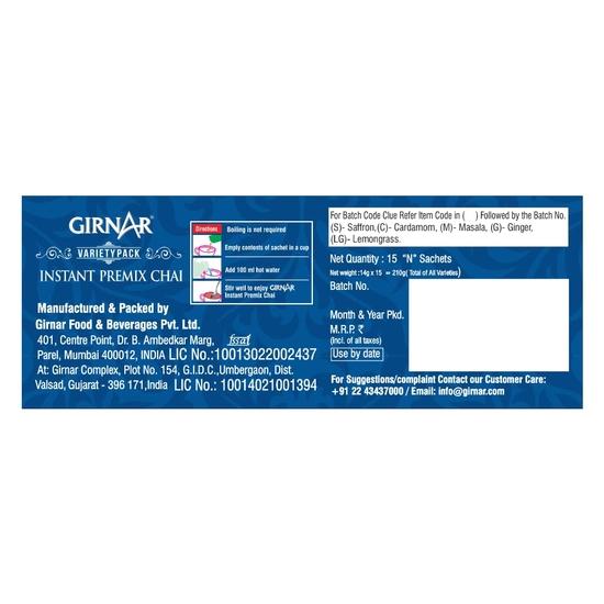 Girnar Instant Premix Chai - Variety Pack (15 Sachets)