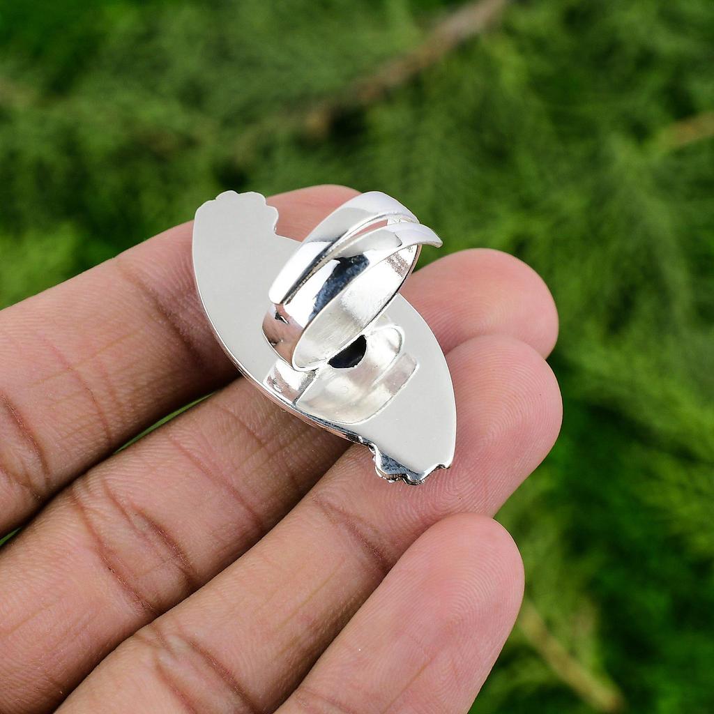 Gift For Her 925 Silver Natural Sodalite Solitaire Flower Adjustable Ring