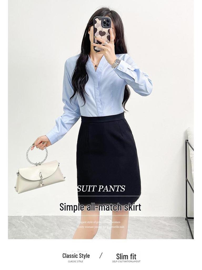 2025 Весна/Лето Женская Профессиональная Черная Юбка А-силуэта, Облегающая Посадка, Средняя Длина, Идеально Подходит Для Учителей