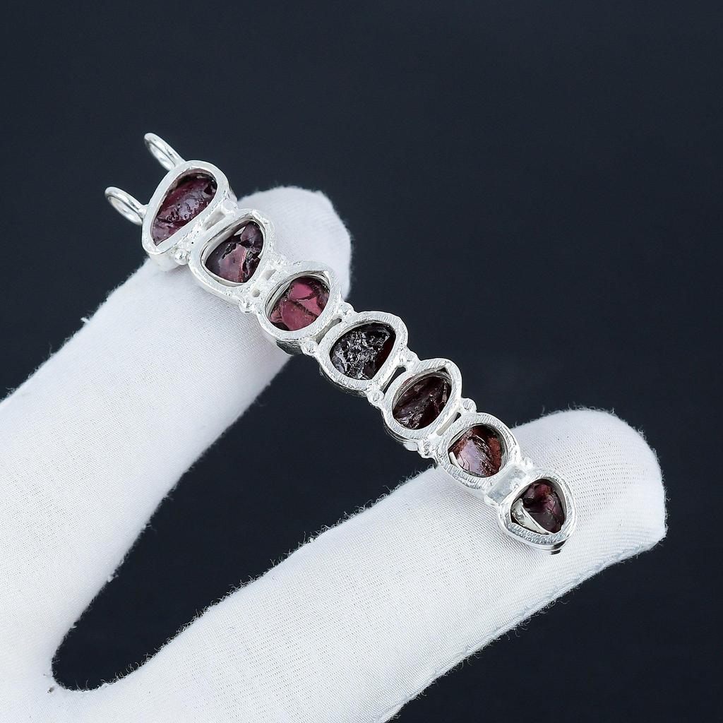 Natural Red Garnet Raw Gemstone Silver Pendant In 925 Sterling Silver - Handmade Design, Everyday Wear Jewelry Birthday Gift