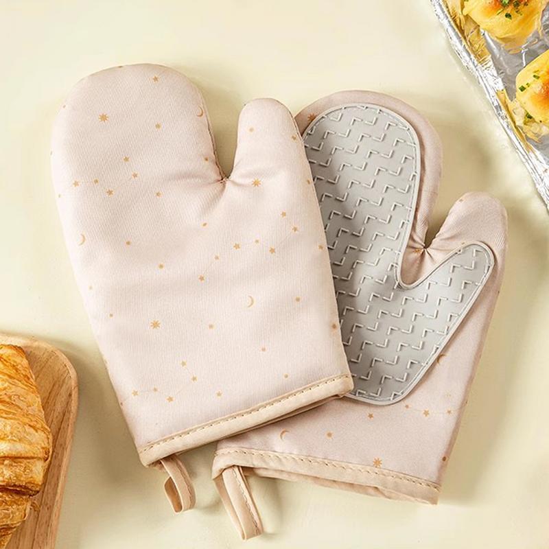 Oven Gloves Cooking Mitts Heat Resistant Kitchen Gloves Silicone Non-Slip Potholder with Soft Lining Waterproof Hand Protection