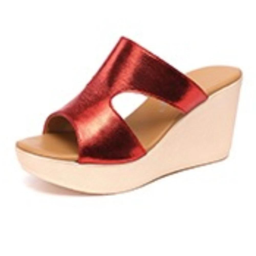 Мода 2024 Лето Женские Тапочки на Танкетке Туфли На Платформе Для Женщин Высокие Каблуки Кожаные Шлепанцы Женские Сандалии Женская Обувь Zapatos De Mujer