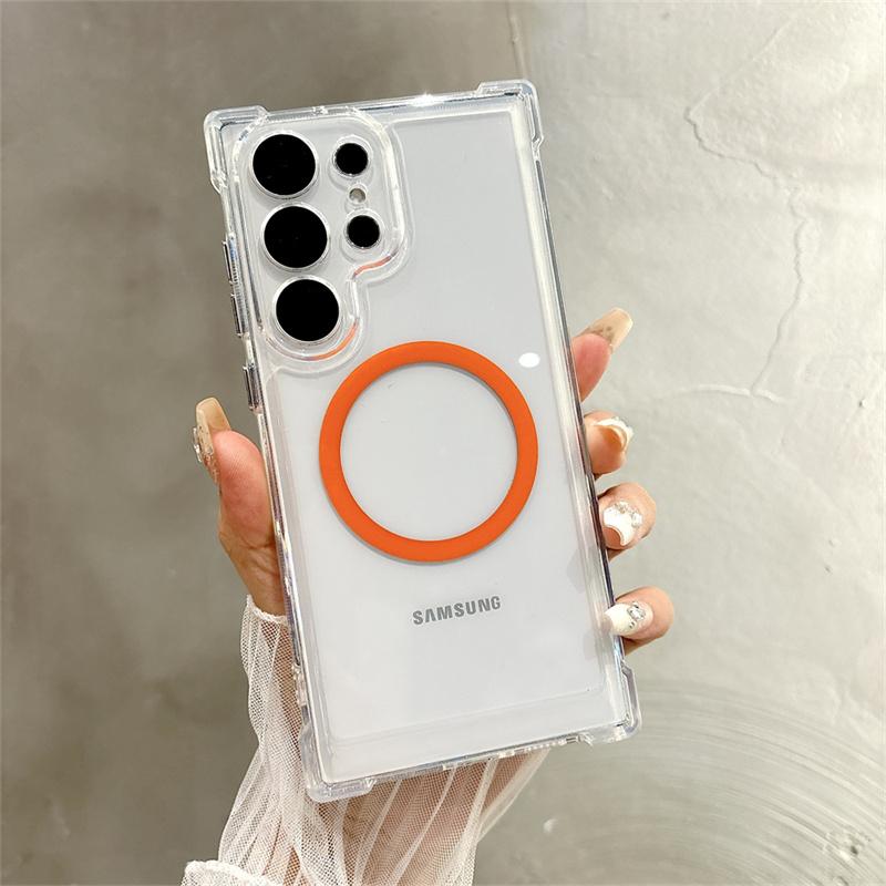 Для Magsafe Прозрачный Магнитный Чехол для Телефона Для Samsung Galaxy S25 S22 S23 S24 Ultra Plus Беспроводная Зарядка Чехол Прозрачный Чехол
