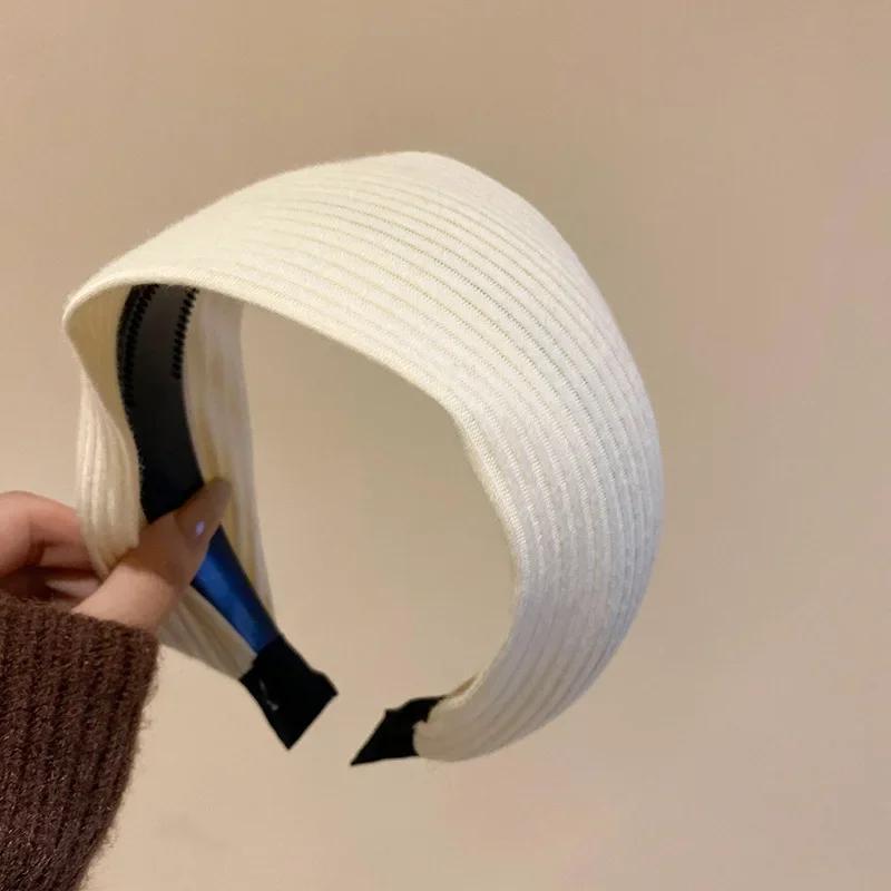 New Vintage Kintting Cloth Headbands for Women Solid Color Wide Stripe Hairband High Skull Top Nonslip Elegant Hair Accessories