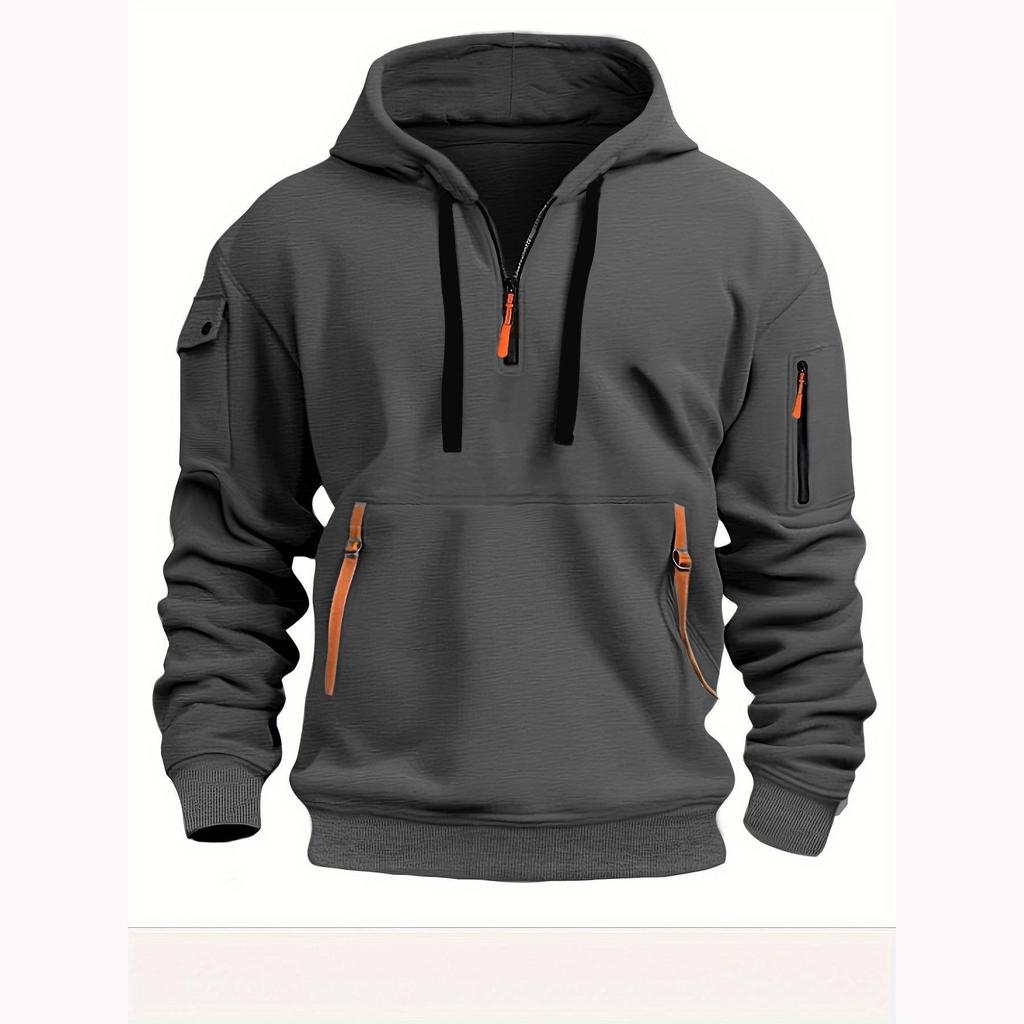 Men's European Size Casual Sport Hoodie with Zippered Arm Pocket - Autumn/Winter