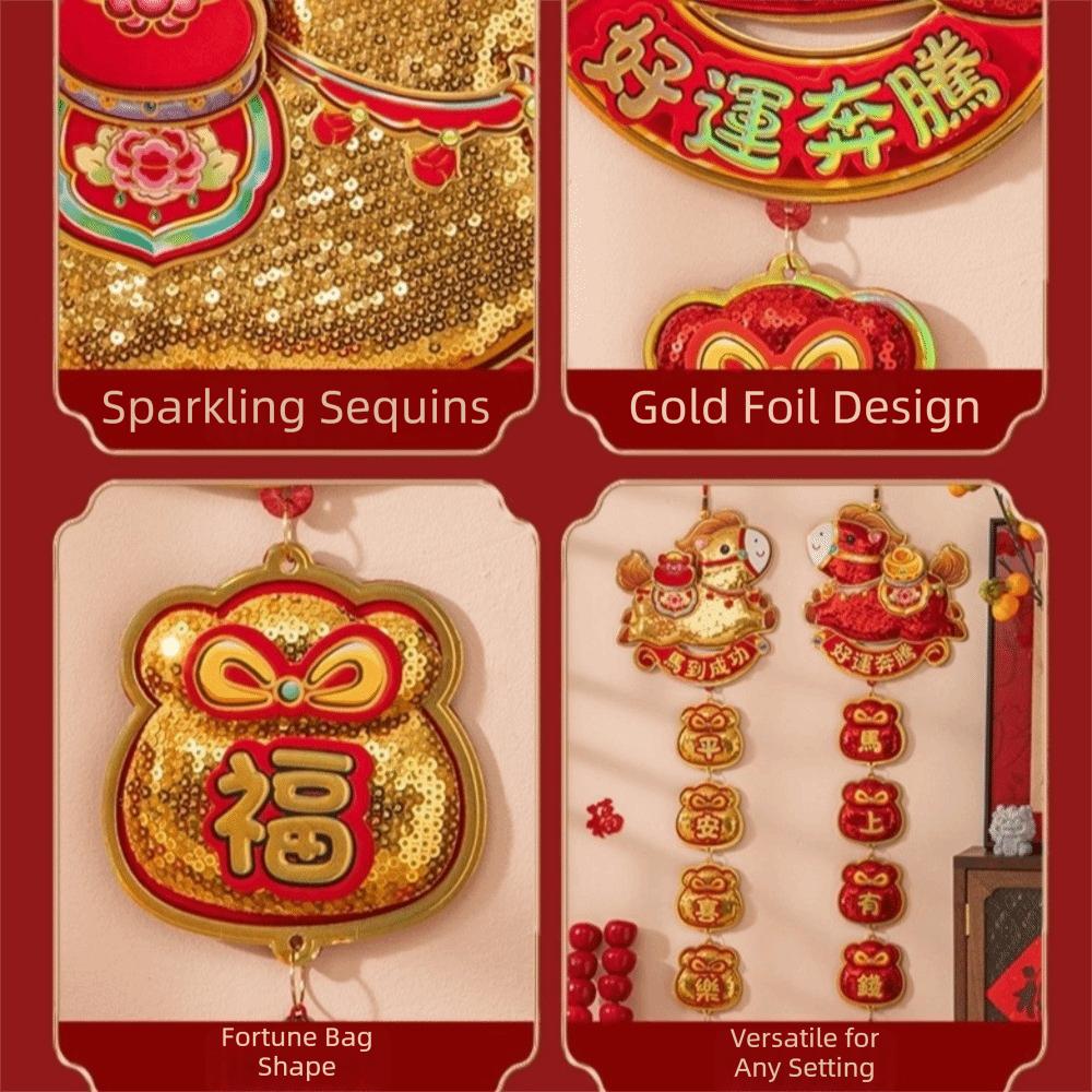 Sequins Horse Wall Hanging Ornaments Glitter Door Decoration Year of The Horse Pendant  Bedroom