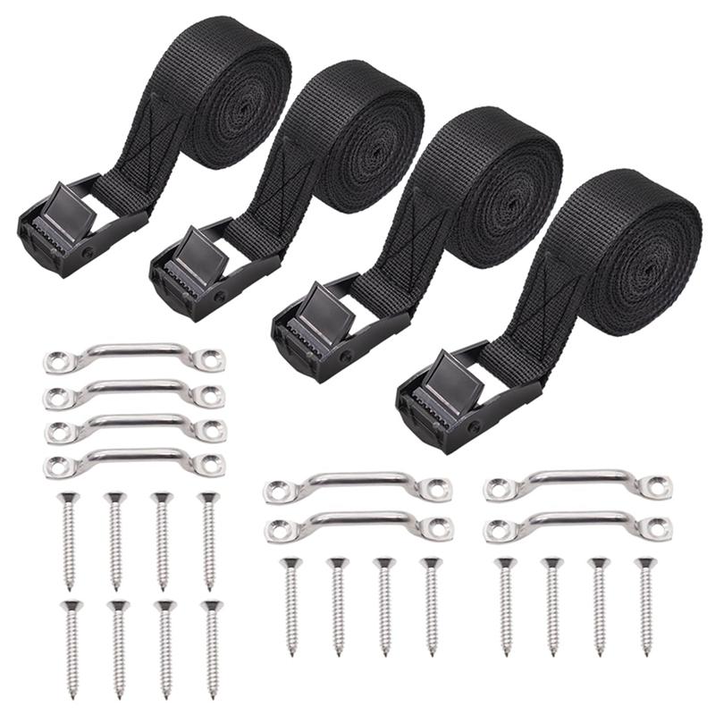 NEW-1Inch X 4Ft Battery Tie Down Strap Kit With Stainless Steel Cam Buckle, Bracket And Screws For Boats, Luggage Belt, Cars Dur