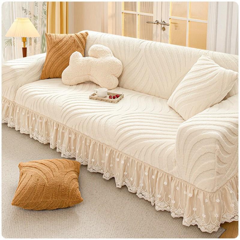 Cream Style Sofa Cover All Season Stretch Full Wrap Cat Scratch Resistant Skirted Couch Protector