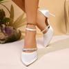 Classic Pumps Sandals Female Party Thin Super High Heels Shoes for Women Solid Bright Diamond Leather Buckle Strap Summer Shoes