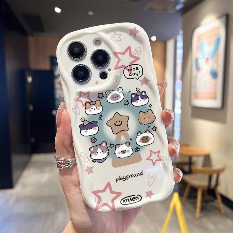 Cream Wave Curved Silicone Glossy Soft Case Cute Cartoon Animals Printed Shell Mobile Phone Back Cover for iPhone Samsung Xiaomi