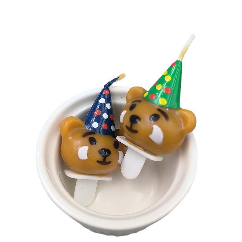 Cartoon Bear with Hat and Birthday Candle Creative Cute Christmas Hat and Panda Birthday Cake Decoration Candle