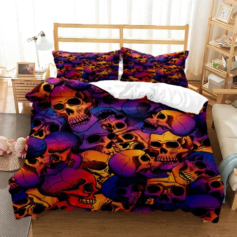 3D Print Mysterious Colored Skeleton Comfortable Duvet Cover Pillowcase Bedding Set Children Bedroom Decoration Home Textile