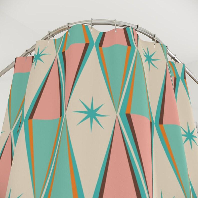Современная Ретро Геометрическая Шторка для Душа Винтаж 50-х Mcm Зеленый Розовый и Кремовый Причудливый Декор для Ванной Комнаты Красочная Шторка для Душа