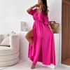 GMXIA V-Neck Hem Split Dress Strapless Sleeve Sexy Halter Dresses