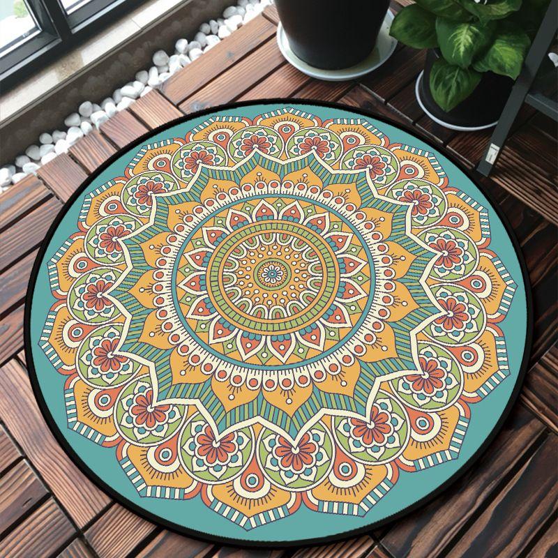 Nordic Round Printed Carpet Mandala Black Living Room Rug Coffee Table Foot Pad Bedroom Floor Mat Bay Window Fluffy Chair Mat